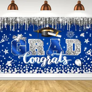 Graduation Party Decorations Congrats Grad Banner 2026 Blue and Silvery Graduation Banner Class of 2026 Congratulate Graduation Party Decorations for High School College Graduation Party Supplies