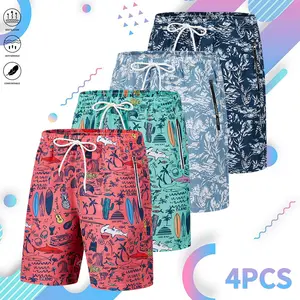 Pack of 4 men’s shorts: summer beach shorts that are breathable and comfortable; suitable for everyday home wear and beach vacations; seaside beach shorts; summer menswear.,summervibes