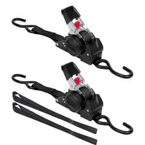 Heavy Duty Retractable Ratchet Straps - 10FT  Break Strength with Soft Loops - Easy Retract Auto Tie Down Straps for Motorcycle, Truck, Cargo Securing