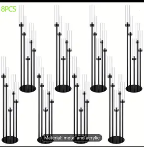 8 Set 5 Arm Black Candle Holder with Acrylic Lampshade, 41.3'' Tall Candlesticks Holder for Christmas Wedding Housewarming Gift,Metal Candle Holders Candlestick Centerpiece,Fit 0.87'' LED Candle