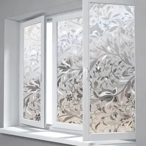 Elegant Tulip Design Privacy Window Film, Electrostatic No-Glue Heat Control Floral Pattern, PVC Material with Intricate Leaf and Bud Details for Office & Living Room Home Decor, Tulip Decor