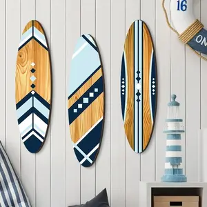 2D flat 3-piece surfboard wall decoration, wooden surfboard is the perfect seaside theme decoration, tropical wall sign, Hawaiian summer decoration, Tiki bar decoration bedroom