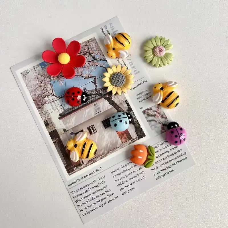 Flower & Bee & Ladybug Shaped Fridge Magnet, Cute Decorative Magnet, Personalized Refrigerator Sticker for Kitchen, Office, Whiteboard, Storage Cabinet, Refrigerator Decorating Magnet, Flower Magnets, Fridge Magnets Set