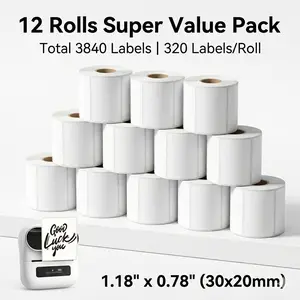 3840 Count Thermal Labels Value Pack 12 Rolls 1.18x0.78 Inch Self Adhesive Label Sticker Paper Compatible with M110 M220 M110S Printer for Home Office Business