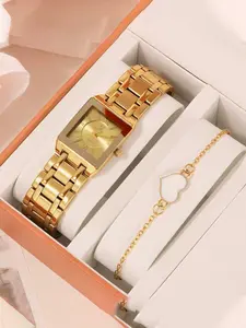 Liebig Rectangle Watch with Bracelet, Quartz Movement, Hardlex Glass Dial, Buckle Closure, Casual Style, Perfect Gift, Casual Trendy Wristwatch