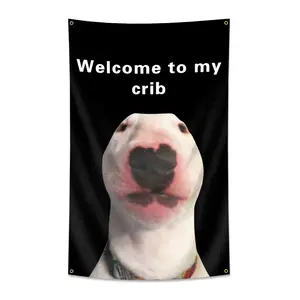 1pc, Welcome To My Crib Flag, Funny Dog Banner, 2x3ft (60*90cm)/3x5ft (90*150cm), 4 Grommets, Single-Sided Printing, for Indoor, Outdoor, Dorm, Yard, Home, Garden, College, Man Cave, Party, Home Decor Supplies, Decoration