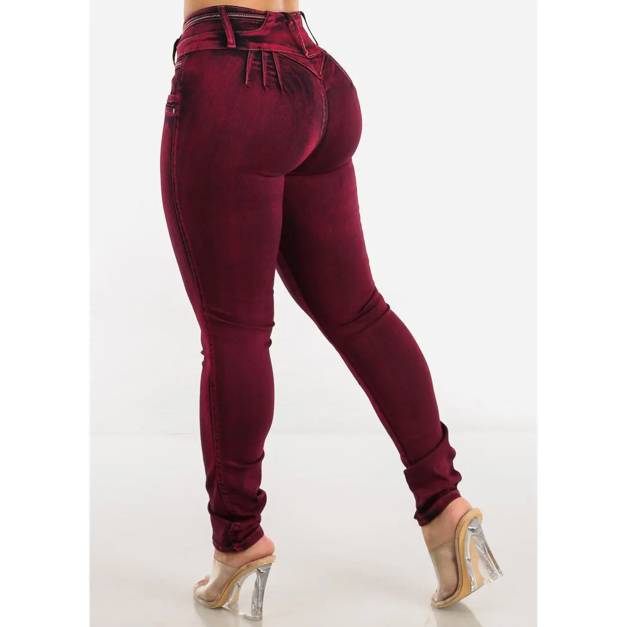 MX JEANS Push Up Burgundy Acid Wash Skinny Jeans