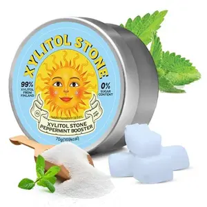 Xylitol Stone | Delicious Sugar Free Candy | 100% Finnish Xylitol Mints | Health Conscious Snacks | Refreshing Breath Mints | Unique Hard Candy Gift (Peppermint Booster Flavor)