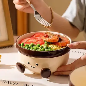 Cute Ceramic Noodle Bowl with Fat Feet Design, High-Quality Salad Bowl for Home Use, Stylish Dormitory Bowls for Students, Ceramic Dish
