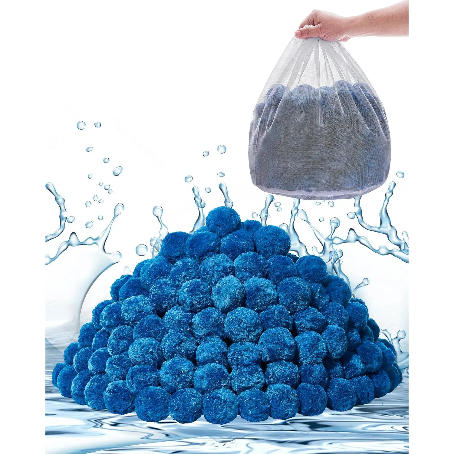 【Summerfinds】VEVOR Pool Filter Balls for Sand Filter, 4 lbs, Filter Balls Replace Pool Filter Sand, Reusable Blue Polyester Fiber Filter Media with Wash Bag, for Swimming Pool Aquarium Tank Above Ground Pool