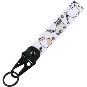 Wrist Lanyard for Keys Cute Keychain Short Lanyard Strap for Women Men Car Keys Wallet Phone Camera, Cat