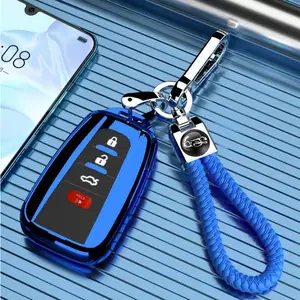 Compatible with Toyota Key Fob Cover with Keychain Fit For 2020-2022 Highlander Prius Corolla 2018-2024 Camry RAV4 Avalon C-HR GT86（black silver blue red）