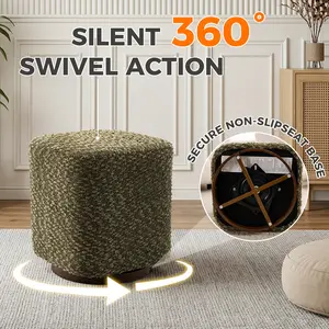 360° Swivel Vanity Stool for Women, Upholstered Makeup Chair Modern Accent Ottoman, Thick Foam Cushion 300 LBS Capacity for Bedroom Living Room, Olive/Orange