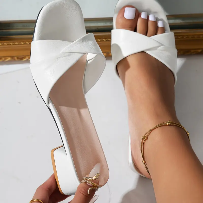 Women's Fashion Solid Color Chunky Heel Sandals, Classy Elevated Sandals, Fashionable Slide Sandals, Classic Sandal, Elegant Square Toe High Heels for Parties, Daily Wear Decoration for Ladies and Girls, Footwear