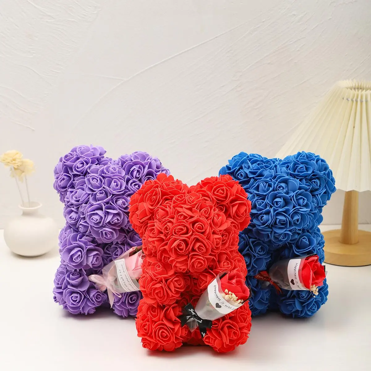 Artificial Rose Bear, 1 Count Artificial Rose Bear with Flower, Decoration Flowers for Home Festival Wedding, Artificial Flower Plant, Faux Decorative Flower, Artificial Flower Decorations