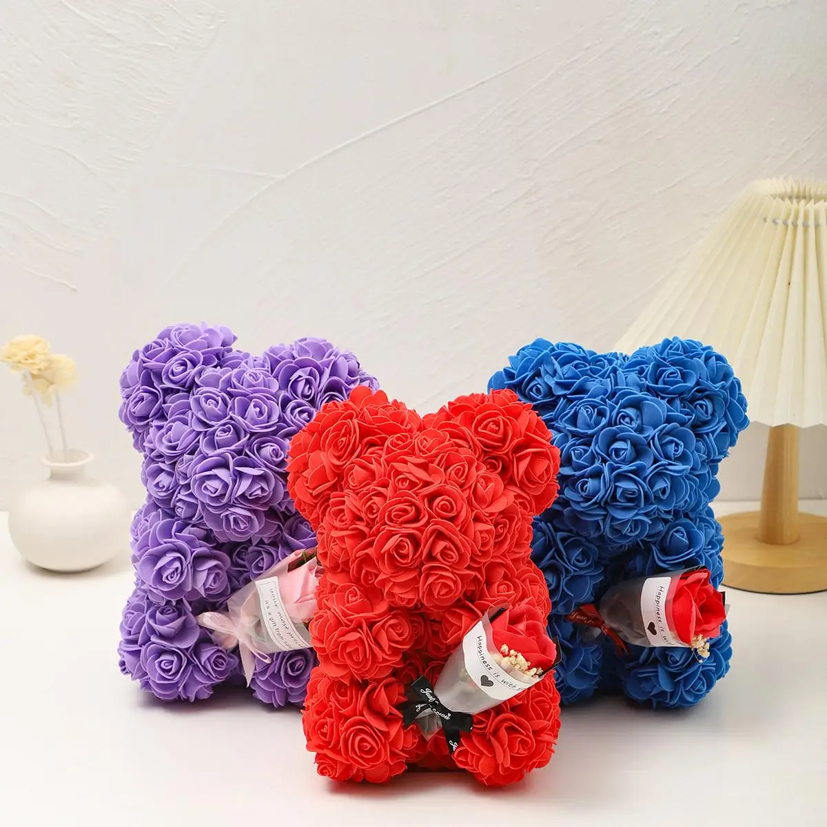 Artificial Rose Bear, 1 Count Artificial Rose Bear with Flower, Decoration Flowers for Home Festival Wedding