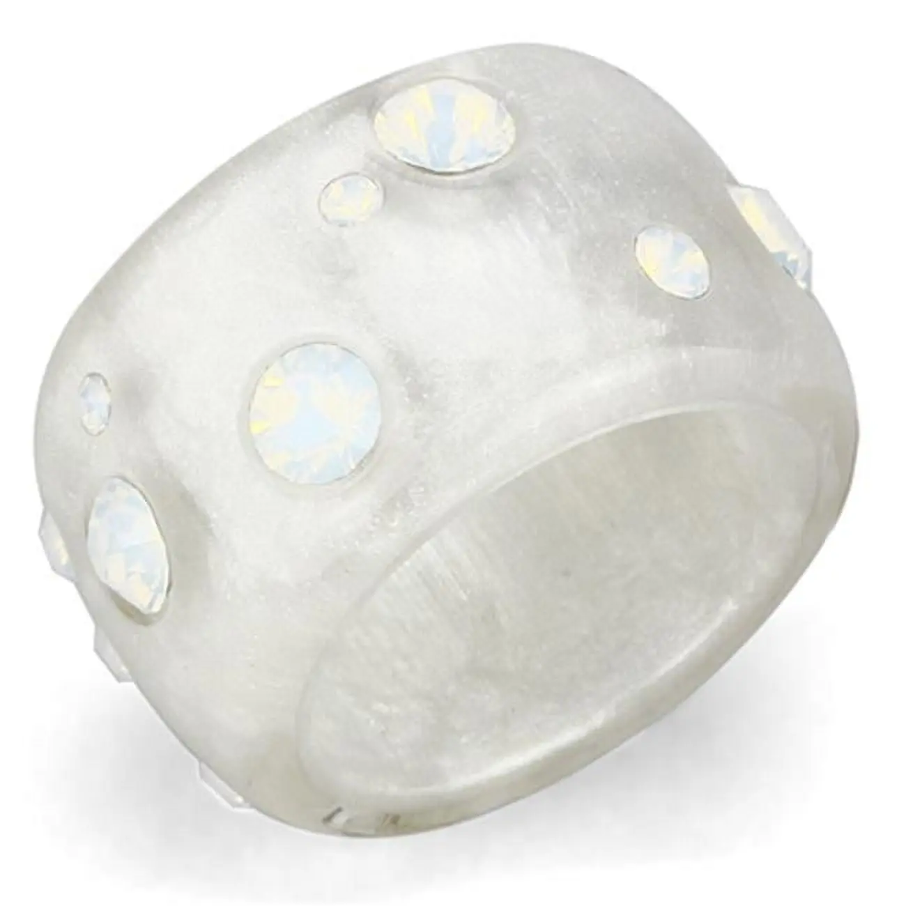 Women Resin Ring with Top Grade Crystal in Aurora Borealis Rainbow Effect - Size 10