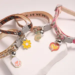 Handmade Colorful Vintage Embroidered Cat/dog Collar with Bell, Adjustable Cat Collar, Cute Cat Gift, Pet Accessory