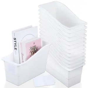 12 Pack Large Book Bins, Durable Magazine Organizer File Holder High-Quality Plastic Book Storage Bins with Labels for Classroom Library, Office, Desktop Organization, Bookshelf Categorization
