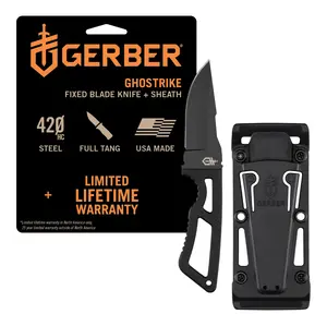 Gerber Gear Ghostrike Fixed-Blade Knife - 3.3" 420HC Stainless Steel Blade with Black Ceramic Coating, Diamond-Texture Grip, EDC Use, Modular Sheath, Made in USA (Sports & Outdoor Camping & Hiking Tool)