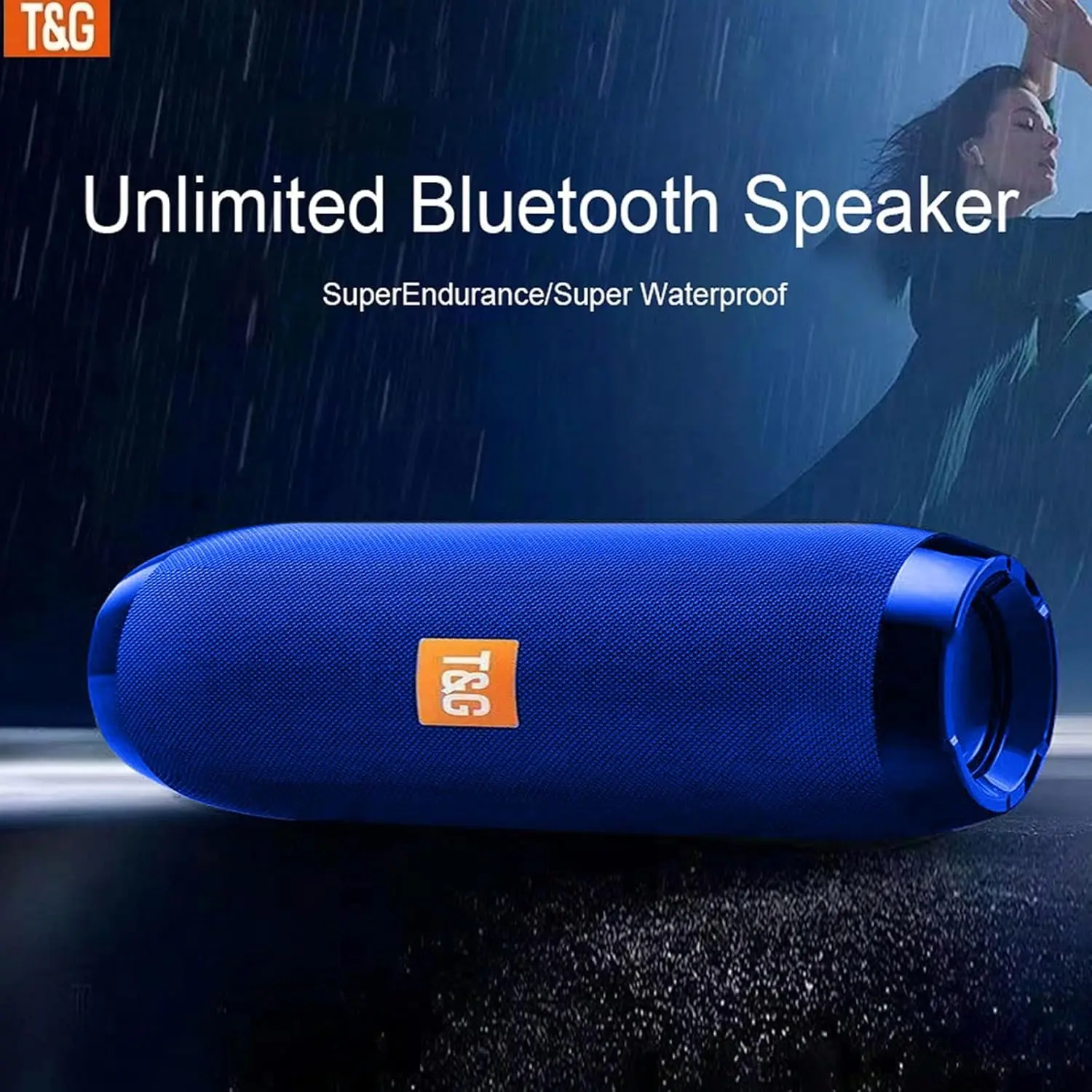 T&G TG117 Blue Compact Portable Wireless Bluetooth Speaker - IPX4 Waterproof Outdoor Speaker, Hi-Fi Audio, TWS Stereo Pairing, 1200mAh Battery, Lanyard-Equipped, Auxiliary Input for Smartphones