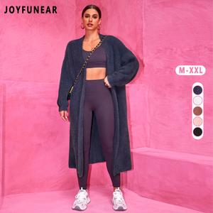 Joyfunear Women's Casual Long Knit Cardigan - Faux Fur Coats with Long Sleeves & Solid Color Design for Winter Wear