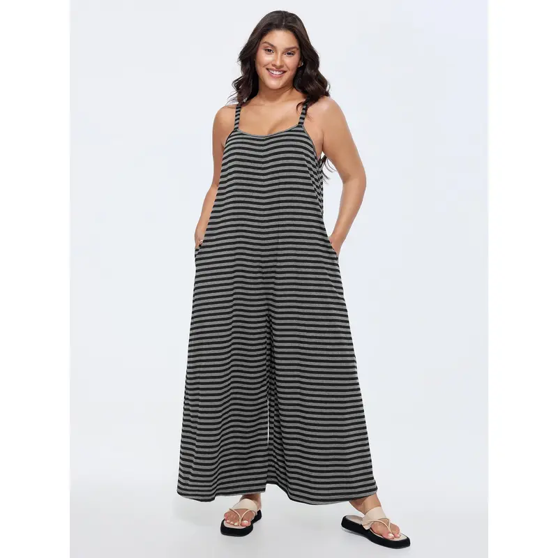 BloomChic Striped Print Relaxed-Fit Cami Jumpsuit 【M-6XL】