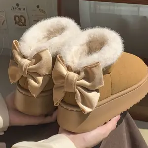 Casual Boots for Women New Collection with Large Bow Detailing Soft Faux Fur Lining Girl Bota