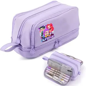K-Pop Hunter Girl Desktop Stationery Storage Box Pencil Case, Four-Layer Zipper Multi-Functional Pencil Box, Perfect for School and Office, Pencil Bag