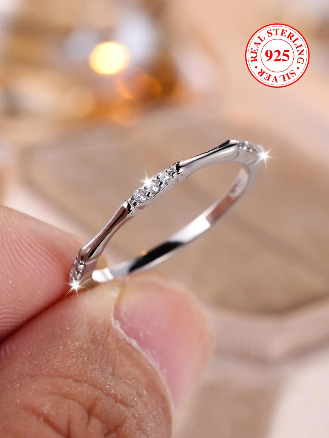 925 Sterling Silver Classic Artificial Zircon Decorated Ring, Simple Women's Ring for Party, Daily Clothing Decor, Exquisite Jewelry for Birthday Gift