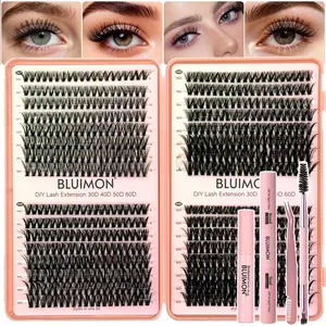 640Pcs Lash Clusters Kit Cluster Eyelash Extensions, 30D+40D+50D+60D Kit 8-16mm Natural Individual Lashes D Curl Wispy False Eyelashes DIY,with Lash Bond and Seal Remover Tweezers Brush