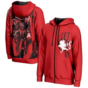 Finn Balor WWE 3D Zip Hoodie Red Demon King Skull Blood Splatter Print Unisex Streetwear Casual Fall Winter Spring Loose Fit Wrestling Fan Apparel Gift Men Women Sports Jacket