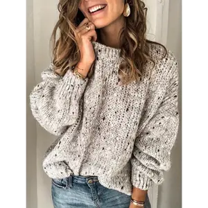 Women's Fall/ Winter Casual Crew Neck lantern Sleeve Light Weight Variegated Sweater