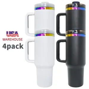 4/8/12 Pack USA Warehouse H2.0 40oz Powder Coat White and Blank Rainbow Plated Tumblers for Laser Engraving Drinkware Flasks