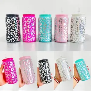 Holographic leopard glass cup