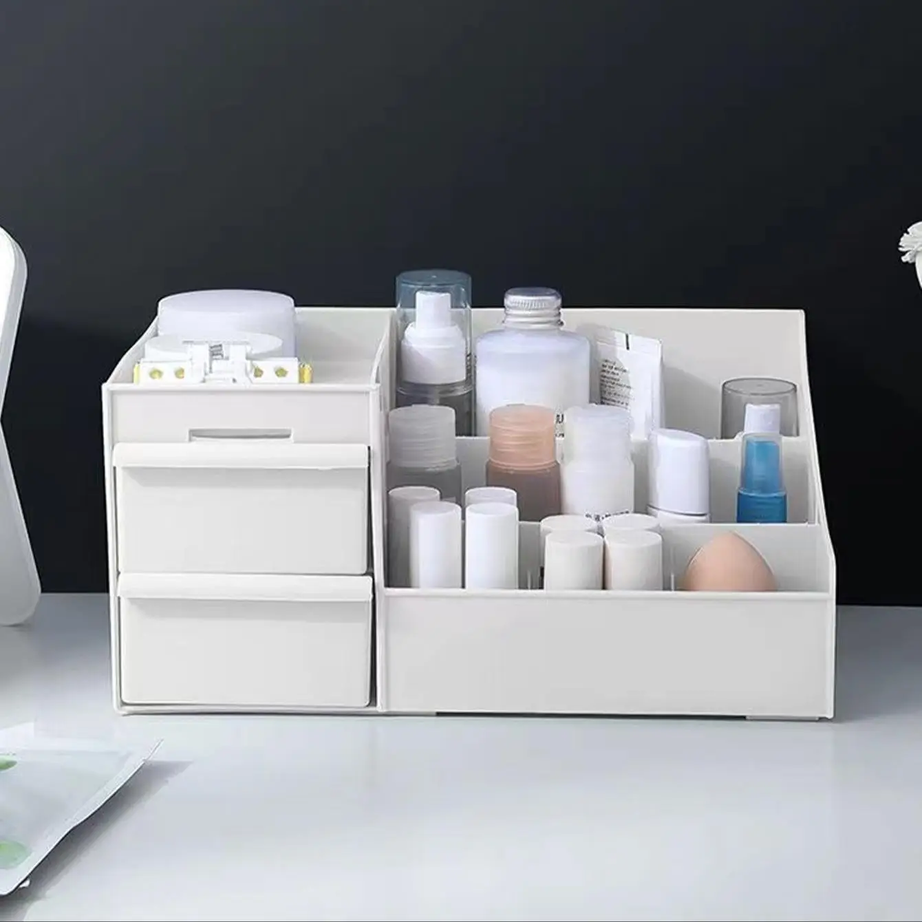 Solid Color Table Storage Box with Drawer, Desktop Makeup Organizer, Home Desk Organizer for Bedroom Bathroom Vanity, Home Organizer, Summer Gift