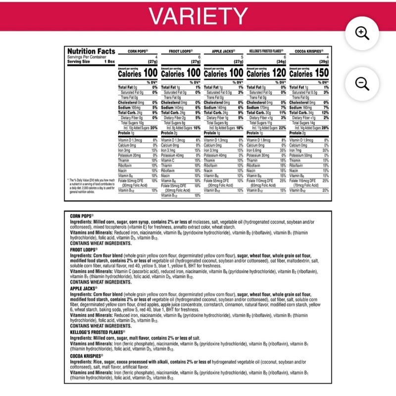 Kellogg's Assorted Cereal Variety Pack 25 pk. - Includes 25 Different Cereals for a Tasty Breakfast