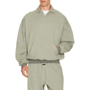 Fear of God ESSENTIALS Signature 90's Polo Sweatshirt in Concrete Heather & Dark Concrete Heather