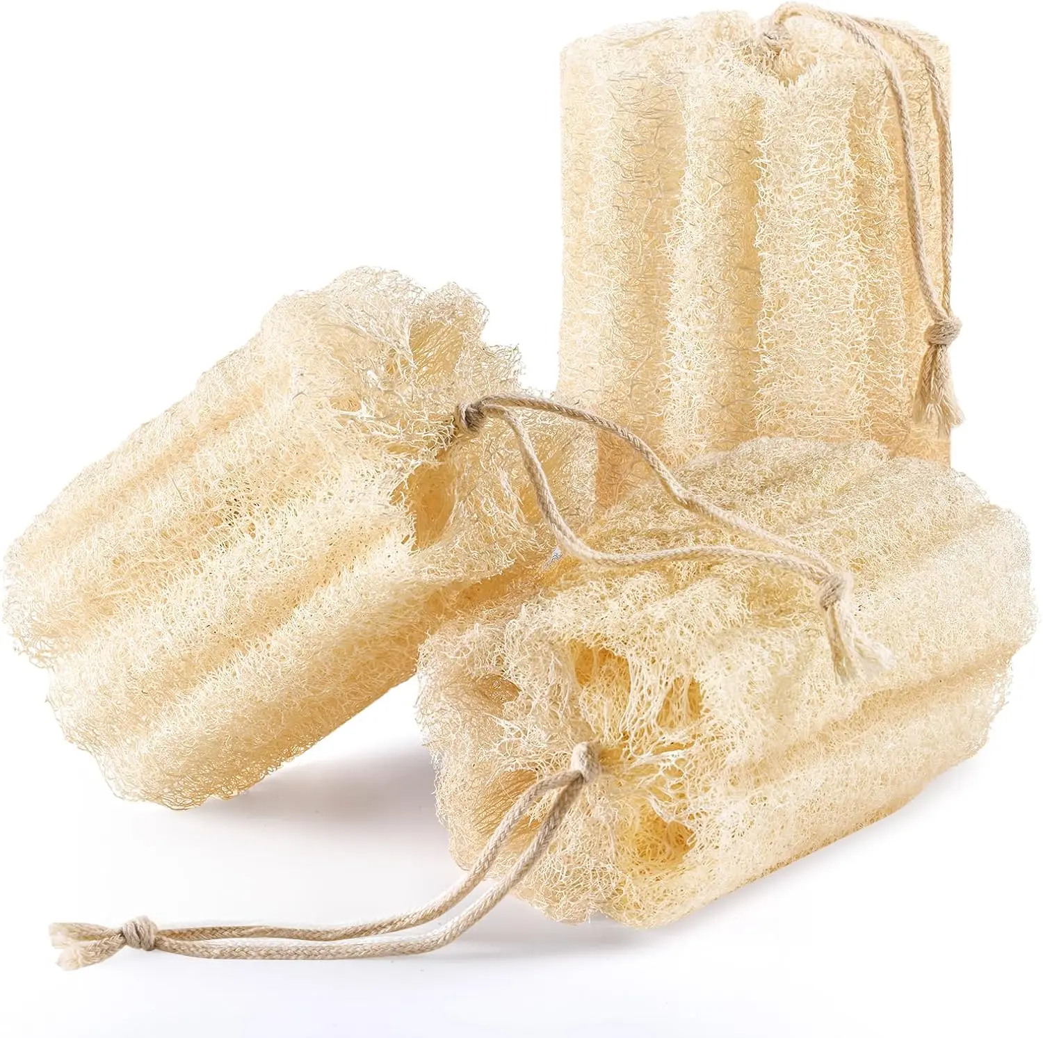 3PCS Natural Egyptian Loofah Exfoliating Body Scrubber Eco-Friendly Luffa Sponges for Face Back & Body Rich Foamy Lather 6x6 Inches Generously Sized for Men Women