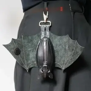 Gothic Bat Leather Key Case | Portable Zippered Pouch For Keys & Small Items