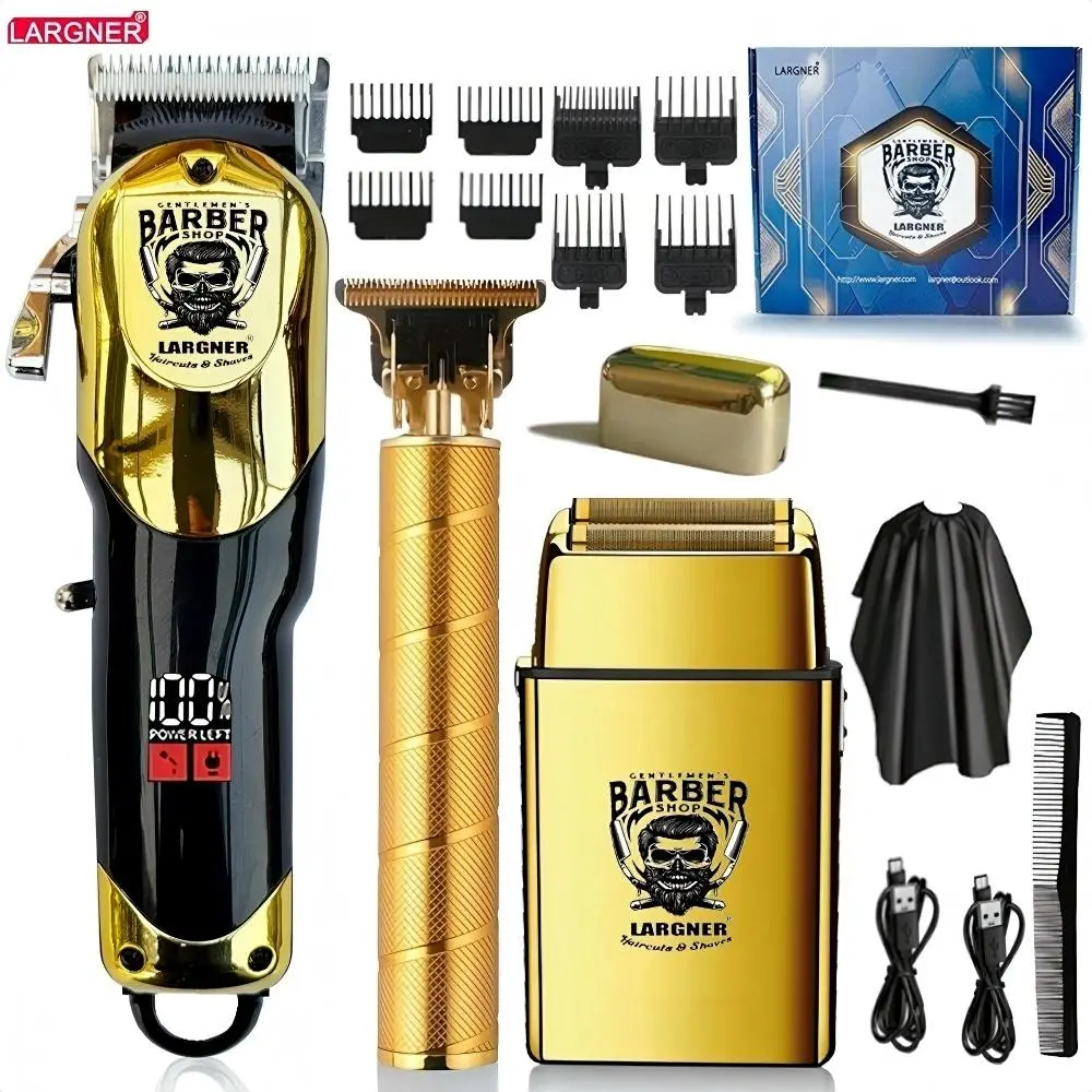 Professional Men's Electric Hair Clipper Set, High Power Trimmer, USB Fast Charging, Battery Display, Portable Storage Box