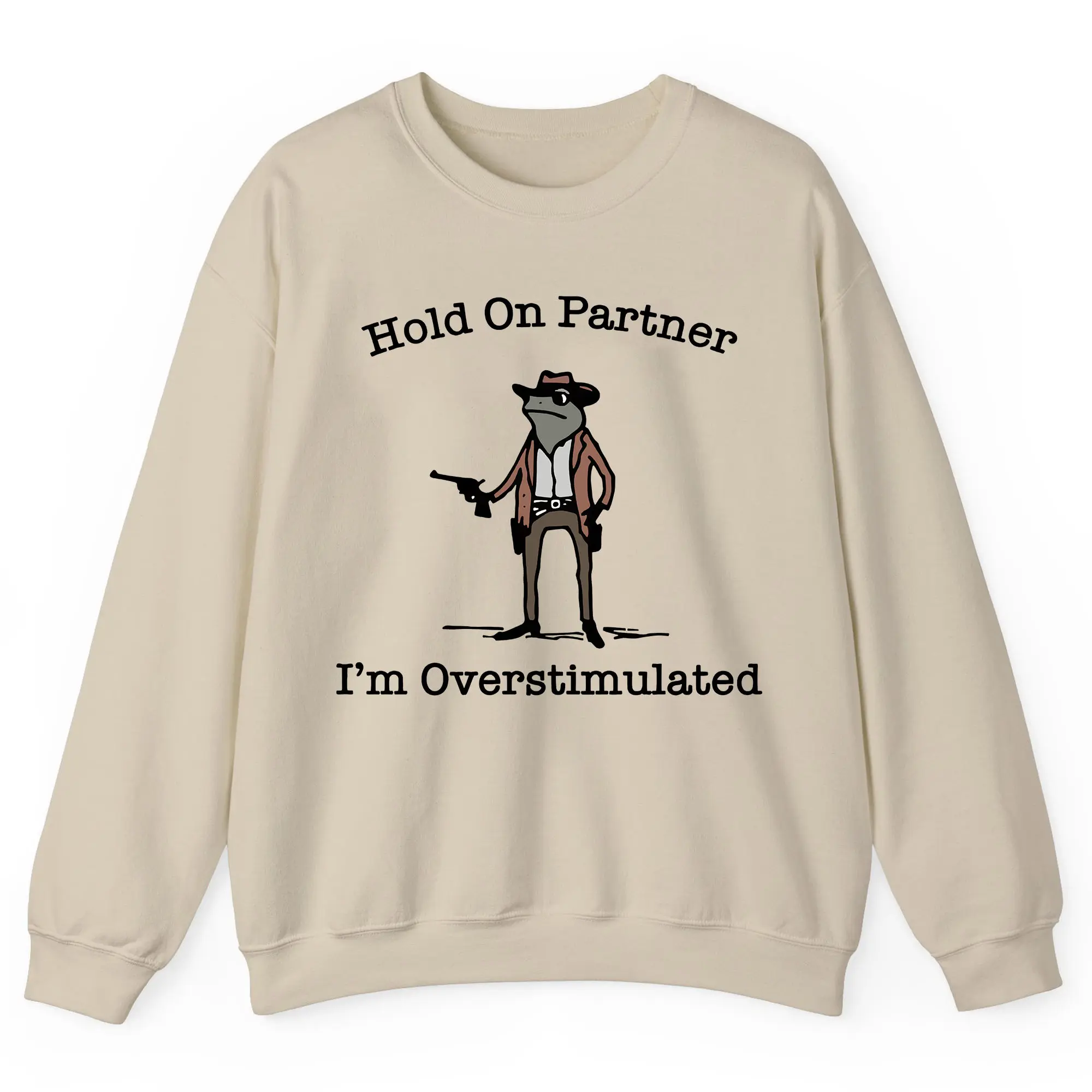 Hold On Partner I'm Overstimulated Shirt, Retro Cowboy Frog Sweatshirt, Weirdcore Clothing Gen Z T-Shirt, Weird Funny Tee, Graphic Tees
