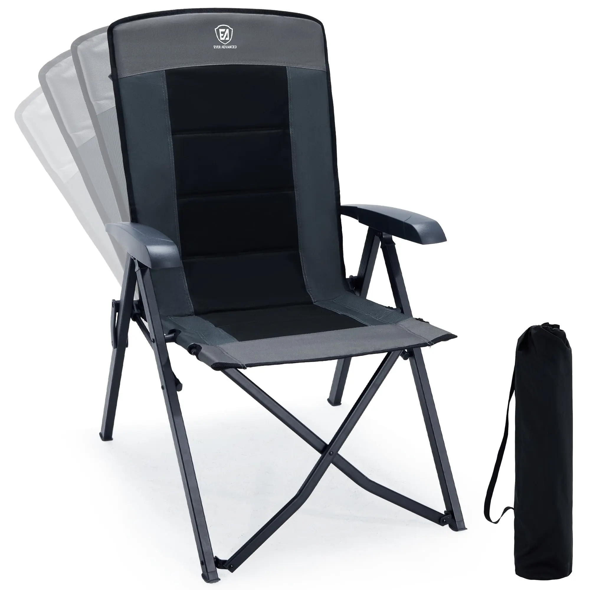 Ever Advanced Portable Foldable Chair, High Back Recliner with Adjustable Heights and Polyester Seat for Adults, Supports 300 lbs for Patio, Lawn, Beach, Reclining Chair, Adjustable Back, Beach Chairs