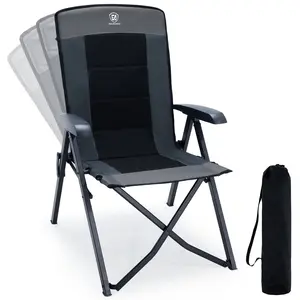 EVER ADVANCED Folding Recliner Camping Chair with Adjustable High Back, Portable Patio Reclining Chair for Adults, Support 300 lbs, Comfortable for Outdoor, Lawn, Beach, Backyard