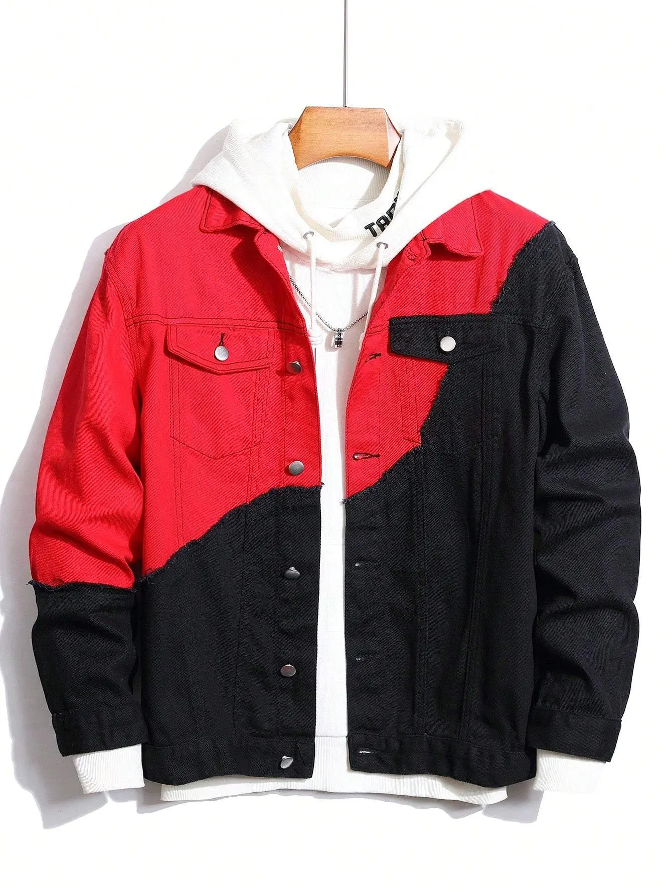 Manfinity EMRG Men Two Tone Denim Jacket Without Hoodie Casual Long Sleeve