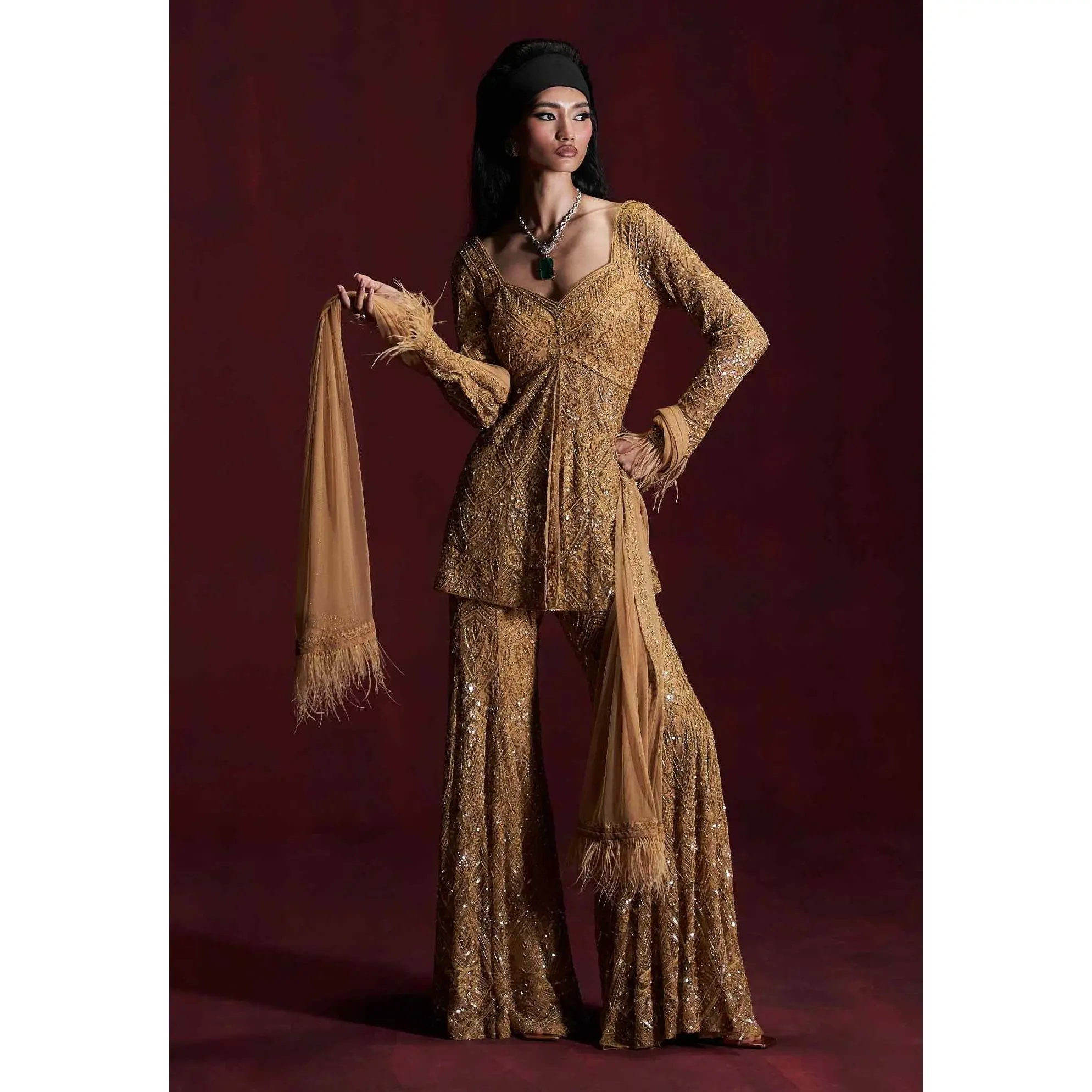 Zareen antique gold sharara set