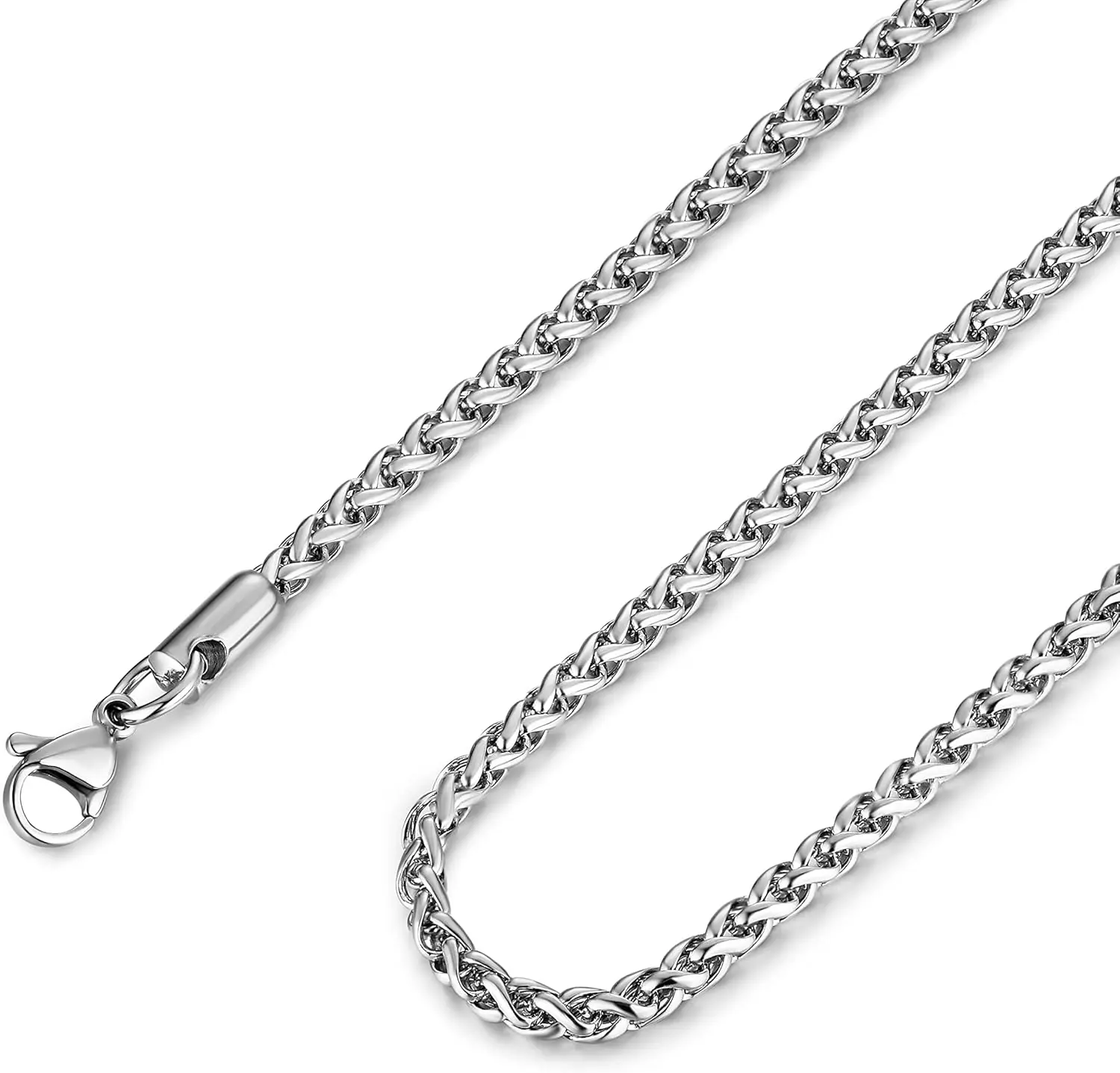 Classic Casual Wheat Chain Necklace, Silver-Tone Stainless Steel Unisex Jewelry with Irregular Links & Lobster Claw Clasp, Exquisite Chain Jewelry, Chain & Link