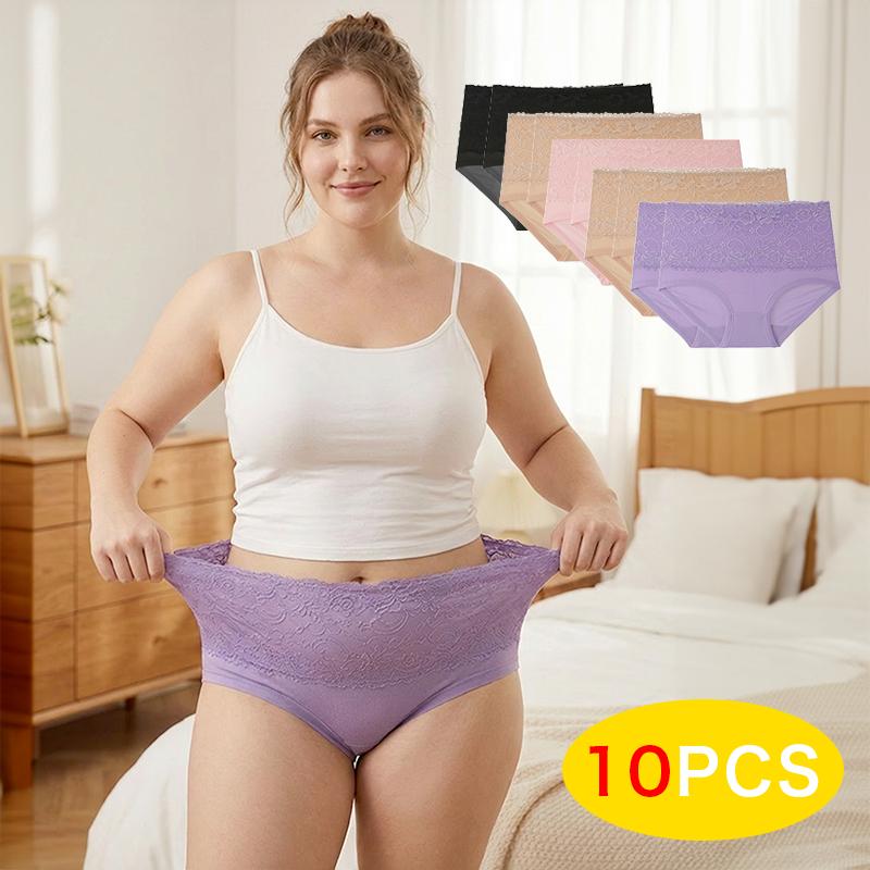 10 Pack High Stretch Lace Briefs Plus Size Soft Breathable Comfortable Fit