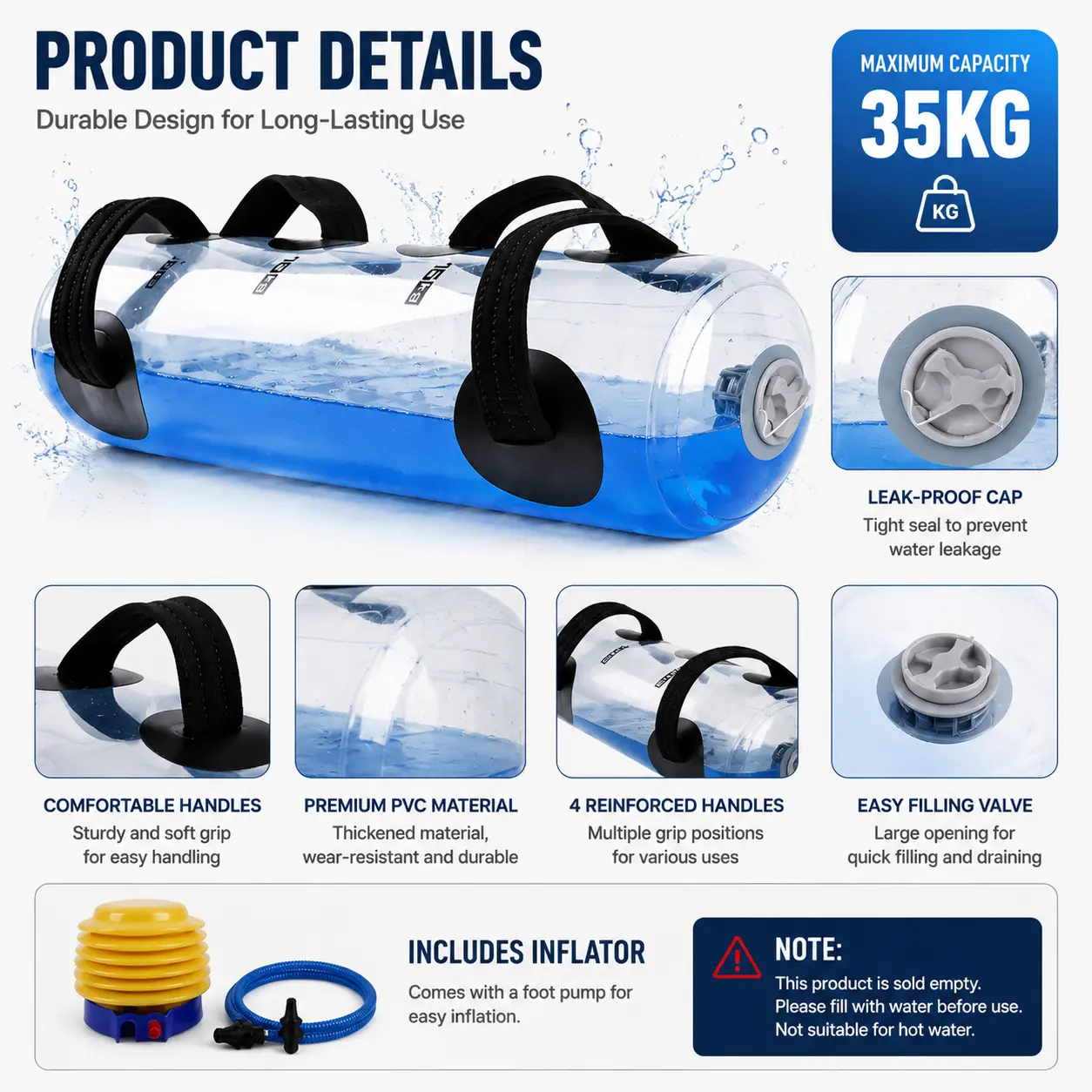 Multi Purpose Water Filled Weight Bag with Adjustable Load Design, Compact Portable Equipment for Outdoor Experiences, Travel Preparation, Camping Gear and Daily Activities