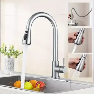 Brushed Nickel Pull Out Kitchen Faucet - Single Handle, High Arc, Stainless Steel Sink Faucet with Pull Down Sprayer, Nickel Kitchen Taps